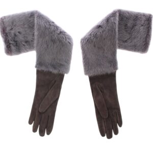 Gray Mink Fur Lambskin Suede Leather Gloves - Jag Couture London