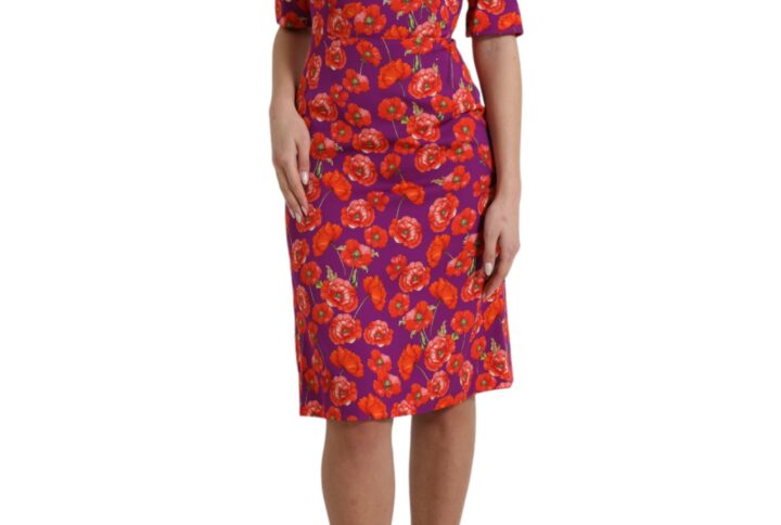 Multicolor Floral Poppy Print Sheath Dress - Jag Couture London
