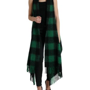 Black Green Buffalo Check Poncho Coat Jacket - Jag Couture London