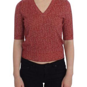 Red Wool Tweed Short Sleeve Sweater Pullover - Jag Couture London