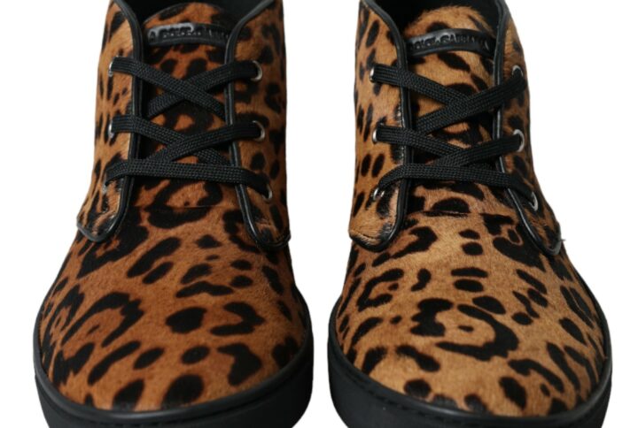Brown Leopard Pony Hair Leather Sneakers Shoes - Jag Couture London