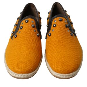 Orange Linen Leather Studded Loafers Shoes - Jag Couture London