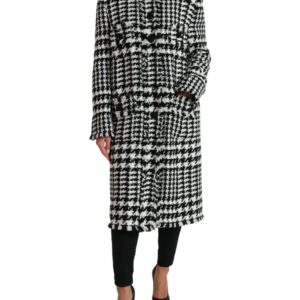 Black White Houndstooth Trench Coat Jacket - Jag Couture London