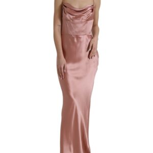 Pink Silk Spaghetti Straps Long Gown Dress - Jag Couture London