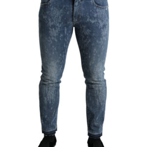 Blue Washed Skinny Cotton Stretch Denim Jeans - Jag Couture London