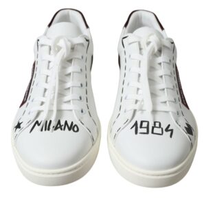 White Bordeaux Leather Logo Low Top Sneakers Shoes - Jag Couture London