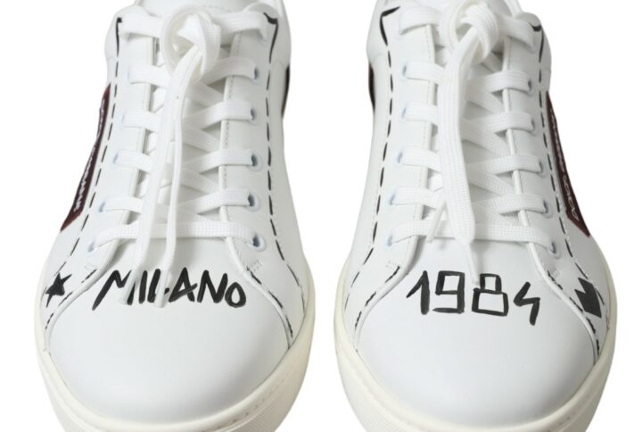 White Bordeaux Leather Logo Low Top Sneakers Shoes - Jag Couture London