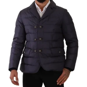 Blue Silk Goat Coat Blouson Winter Jacket - Jag Couture London