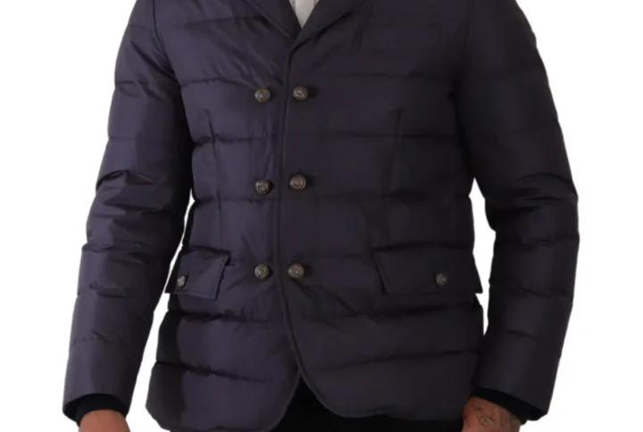 Blue Silk Goat Coat Blouson Winter Jacket - Jag Couture London