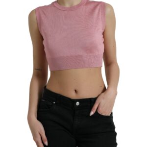 Pink Crew Neck Cropped Sleeveless Tank Top - Jag Couture London
