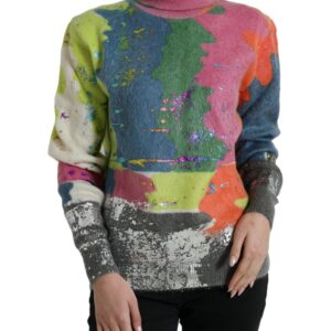 Multicolor Mohair Turtleneck Pullover Sweater - Jag Couture London