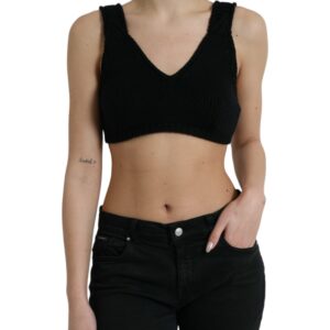 Black Cropped Cashmere V-neck Bustier Top - Jag Couture London