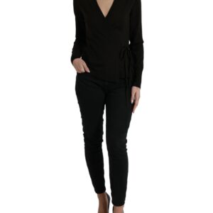 Black Wool V-neck Crossed Cardigan Sweater - Jag Couture London