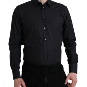 Navy Blue Cotton Collared Formal Dress Shirt - Jag Couture London