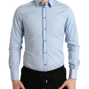 Sky Blue Cotton Men Formal GOLD Dress Shirt - Jag Couture London