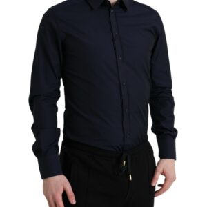 Navy Blue Slim Fit Formal GOLD Dress Shirt - Jag Couture London