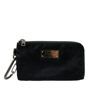 Black Nylon Logo Plaque Keyring Pouch Clutch Bags - Jag Couture London