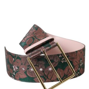 Multicolor Floral Jacquard Lurex Gold Buckle Belt - Jag Couture London