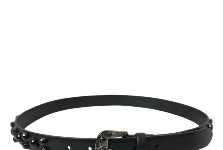 Black Embellished Leather Engraved Buckle Belt - Jag Couture London