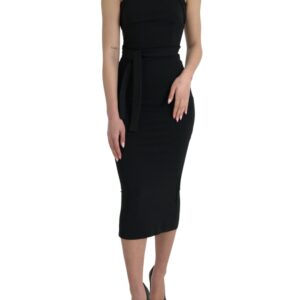 Black Sheath Halter Sleeveless Midi Dress - Jag Couture London