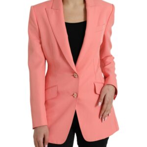Pink Polyester Single Breasted Blazer Jacket - Jag Couture London