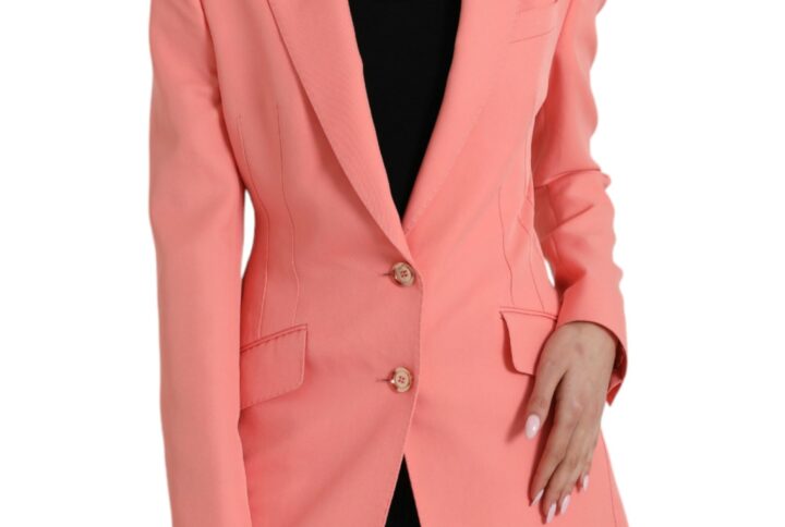 Pink Polyester Single Breasted Blazer Jacket - Jag Couture London