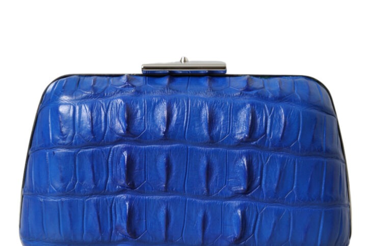 Blue Exotic Skin Leather Shoulder Crossbody Box Clutch Bag - Jag Couture London