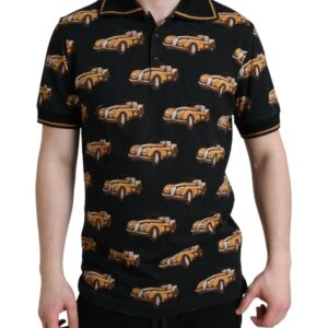 Black Car Print Short Sleeve Polo T-shirt - Jag Couture London