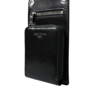 Wallet Black Horse Leather Zip Logo Cross Body Phone Slot - Jag Couture London