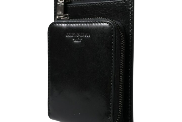Wallet Black Horse Leather Zip Logo Cross Body Phone Slot - Jag Couture London
