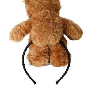 Brown Teddy Bear Gold Crystal Crown Hair Band Diadem - Jag Couture London