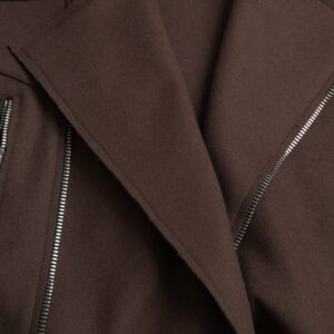 Brown Coat Short Biker Wool Jacket - Jag Couture London