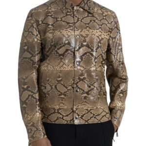 Beige Exotic Leather Biker Blouson Jacket - Jag Couture London