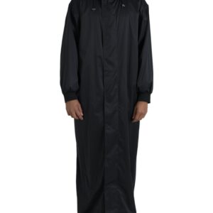 Black Polyester Hooded Long Windbreaker Jacket - Jag Couture London