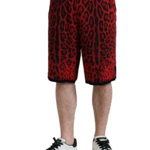 Red Leopard Print Viscose Bermuda Shorts - Jag Couture London