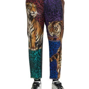 Multicolor Tiger Leopard Cotton Loose Tapered Pants - Jag Couture London