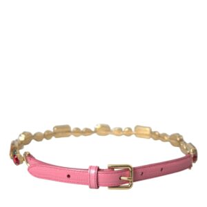 Pink Leather Crystal Chain Embellished Belt - Jag Couture London