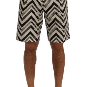 White Black Striped Cotton Linen Shorts - Jag Couture London