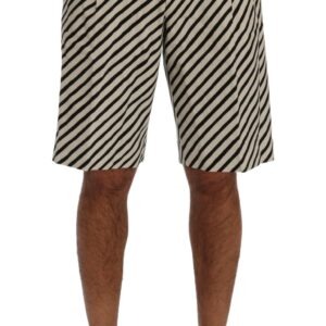 White Black Striped Hemp Casual Shorts - Jag Couture London