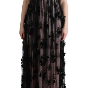 Black Pink Silk Applique Shift Dress - Jag Couture London