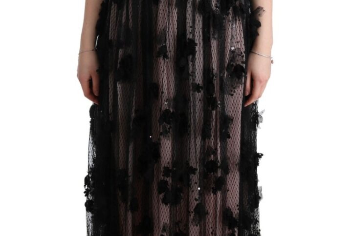 Black Pink Silk Applique Shift Dress - Jag Couture London
