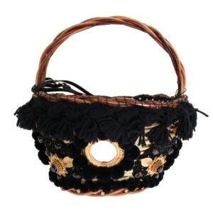 Beige Straw Snakeskin Pom Pom Crystal AGNESE Bag - Jag Couture London