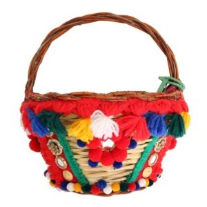 Multicolor AGNESE Straw Crystal  Pom Pom Bag - Jag Couture London