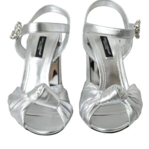 Silver Lambskin Leather Heels Sandals Shoes - Jag Couture London