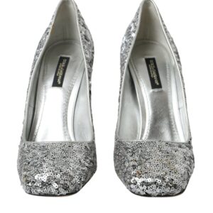 Silver Sequin Embellished Heels Pumps Shoes - Jag Couture London