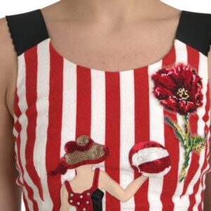 Red White Floral Sleeveless Sheath Midi Dress - Jag Couture London