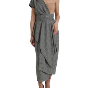 Gray Beige Layered One Shoulder Maxi Dress - Jag Couture London