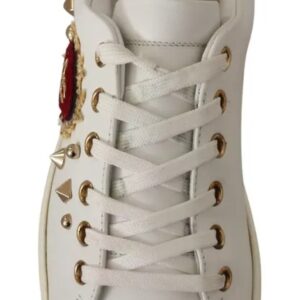 White Leather Gold Red Heart Sneakers Shoes - Jag Couture London