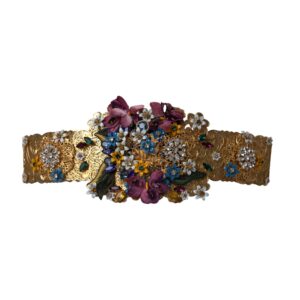 Multicolor Embellished Floral Crystal Wide Waist Belt - Jag Couture London