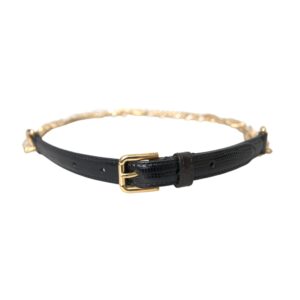 Black Leather Gold Chain Crystal Waist Women Belt - Jag Couture London